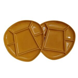 Sunburst Canada Vintage Mustard Yellow Ceramic Plates Set of 2 MCM Divided